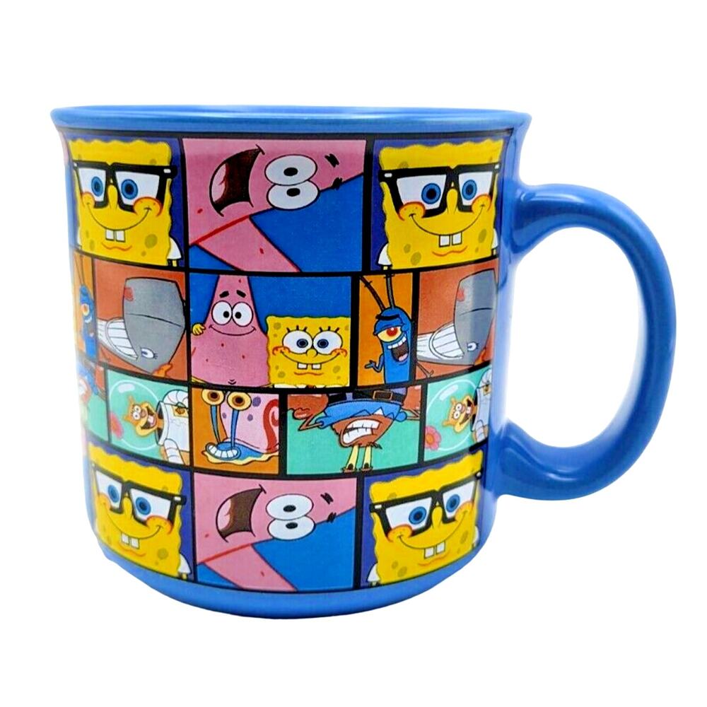 SpongeBob SquarePants Ceramic Coffee Mug Unisex 20 oz Blue Character Grid Camper